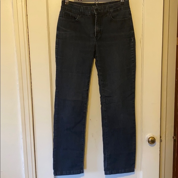 NYDJ Denim - NYDJ straight leg dark denim jeans with bejeweled pockets
